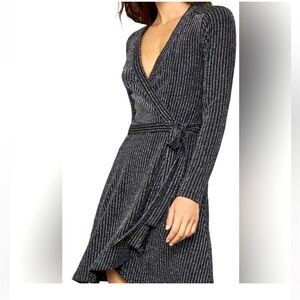 BCBG Maxazria Black and Silver Wrap Dress